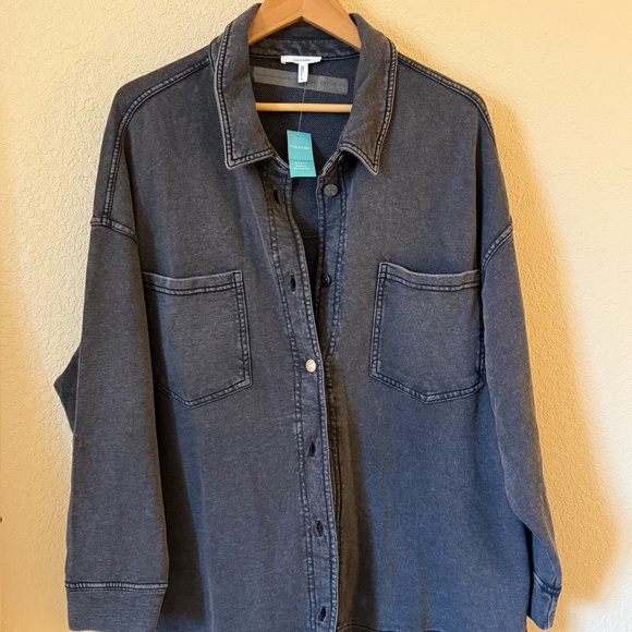 Maurices Charcoal Washed Denim Oversized Shacket size L - Picture 5 of 8